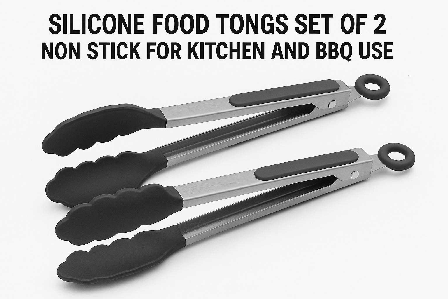 Silicone Food Tongs Set of 2 Non Stick for Kitchen and BBQ Use - Image 1