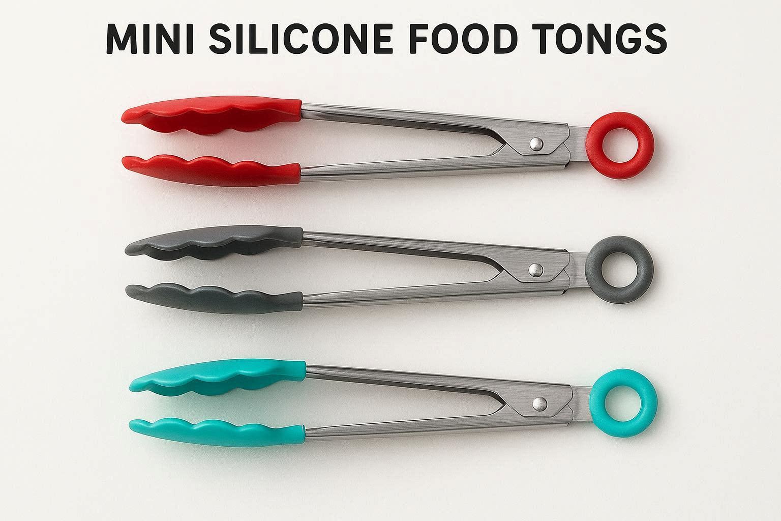 Mini Silicone Food Tongs Set of 3 for Cooking Baking and Serving - Image 1