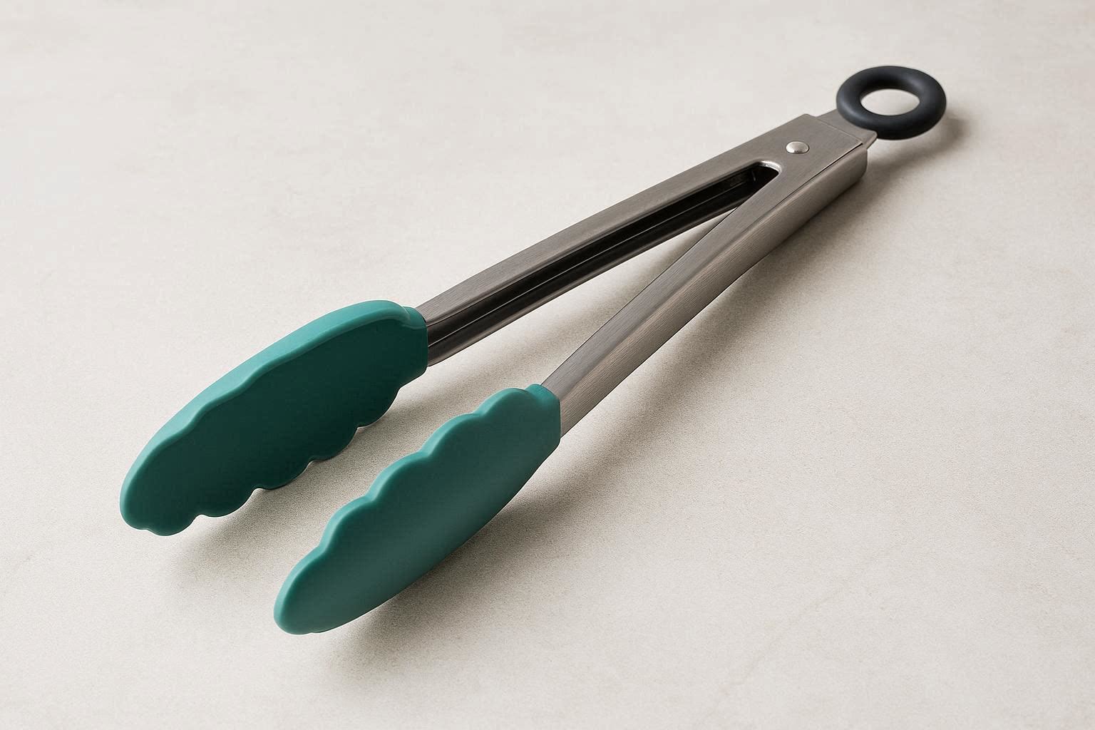 Silicone Food Tongs with Scalloped Tip for Non Stick Cookware - Image 1