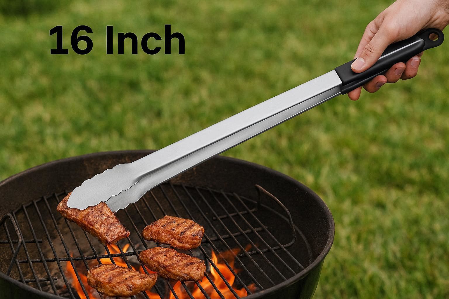 Extra Long BBQ Tongs 16 Inch for Safe Outdoor Grilling - Image 1